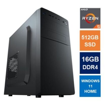 0108202466abf21138a96 Spire MATX Tower PC, Vida Business Case, Ryzen 5 5600G, 16GB 3200MHz, 512GB SSD, Corsair 550W, No Optical, KB & Mouse, Windows 11 Home - Black Antler