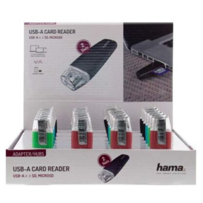 0308202466ae774434317 Hama External USB 2.0 Card Reader x24 Multipack, SD/microSD, Various Colours, Display Case - Black Antler