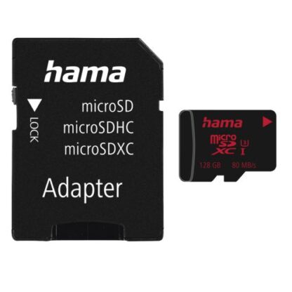 0508202466b116c4ab041 Hama 128GB MicroSDXC Card with SD Adapter, UHS-I Class 3, 80MB/s - Black Antler