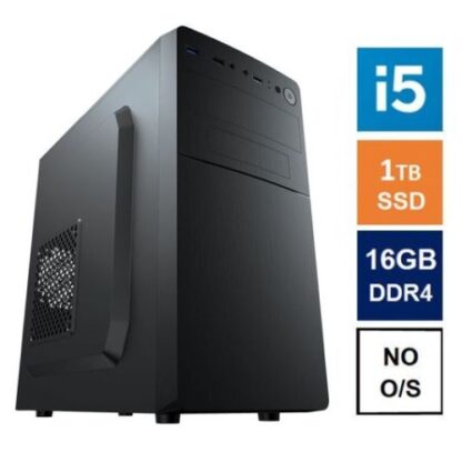 0708202466b371928154b Spire MATX Tower PC, Vida Business Case, i5-12400, 16GB 3200MHz, 1TB SSD, Corsair 550W, No Optical, KB & Mouse, No Operating System - Black Antler