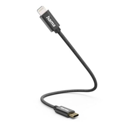 0708202466b3cdff0512c Hama Charging/Data USB-C to Lightning Cable, 480Mbps, Nylon Sheath, Gold-Plated, 0.2 Metre, Black - Black Antler