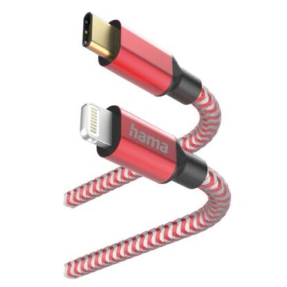 0708202466b3ce659b54b Hama Reflective Charging USB-C to Lightning Cable, 480Mbps, Nylon Sheath, Gold-Plated, 1.5 Metre, Red - Black Antler