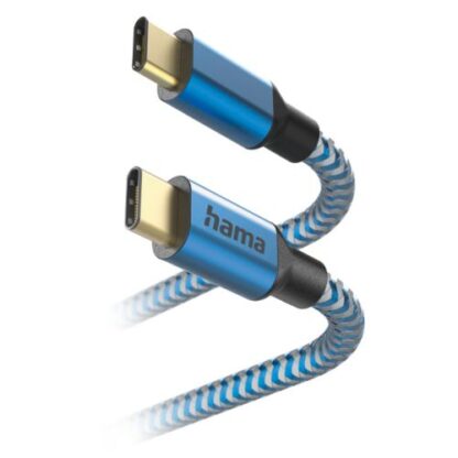 0808202466b42120c5052 Hama Reflective USB-C to USB-C Quick Charging Cable, USB 2.0, Nylon Sheath, Gold-Plated, 1.5 Metre, Blue - Black Antler