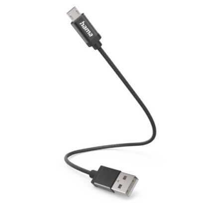 0808202466b421242dcaa Hama USB-A to Micro USB Quick Charging Cable, USB 2.0, Nylon Sheath, 0.2 Metre, Black - Black Antler