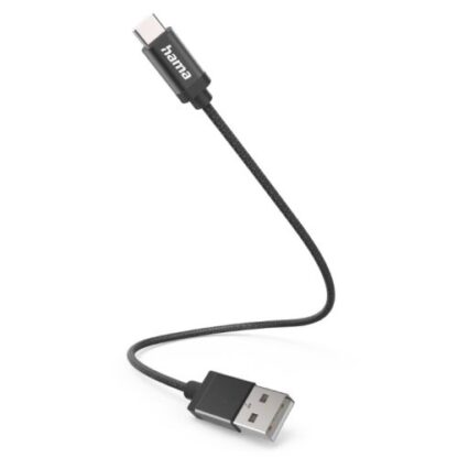 0808202466b4217600ca4 Hama USB-A to USB-C Quick Charging Cable, USB 2.0, Nylon Sheath, 0.2 Metre, Black - Black Antler