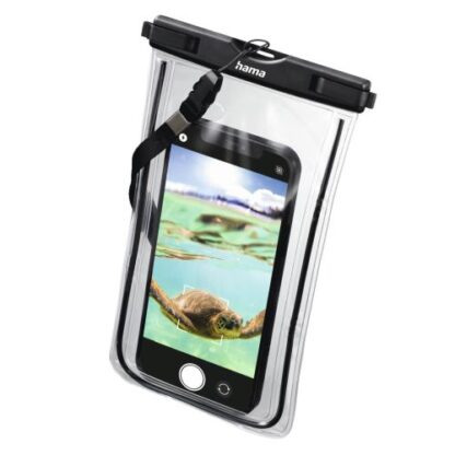 1308202466bb8b4c7f45e Hama Finest Sports Waterproof Mobile Phone Case for Smartphones, Fluorescent Frame, Hand Strap - Black Antler