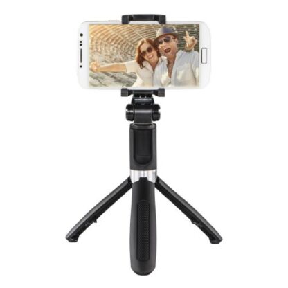 1308202466bbac2319343 Hama (Funstand 57) Compact Selfie Stick/Tripod, Bluetooth Remote Shutter, 57cm Max Length, Phone Clamp - Black Antler