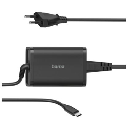 1508202466be058f8758c Hama Universal 65W EU Travel USB-C Notebook PSU, 5-20V, Power Delivery, Auto Select, Hook & Cable Tie, *Euro Plug* - Black Antler