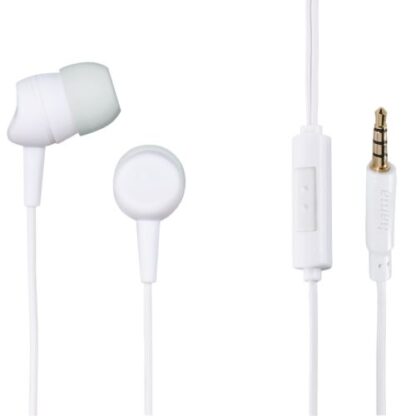 1508202466be597194af9 Hama Kooky In-Ear Earset, 3.5mm Jack, Inline Microphone, Answer Button, Cable Kink Protection, White - Black Antler