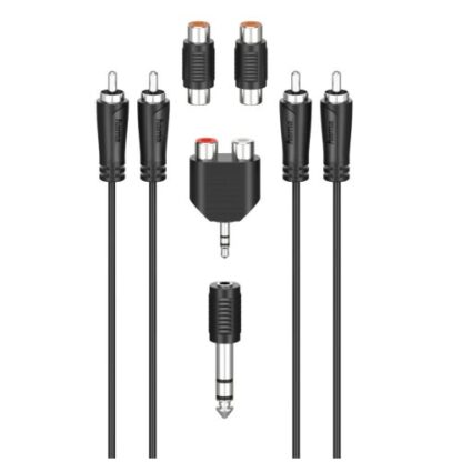 1908202466c352d39037d Hama RCA Connection Kit, 2x RCA Plugs to 2x RCA Plugs, 4x Adapters, 2.5 Metre - Black Antler