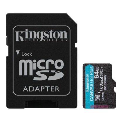 2308202466c7d6c88dd0c Kingston 64GB Canvas Go! Plus Micro SDXC Card with SD Adapter, UHS-I Class 10, U3, A2 App Performance, 170MB/s - Black Antler