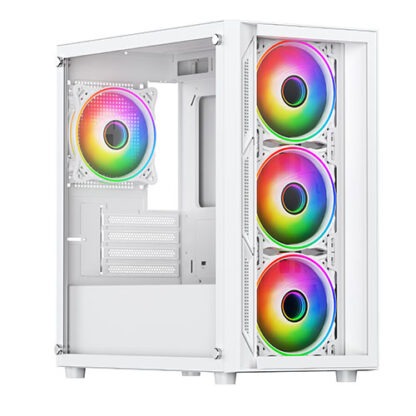 0309202466d73b154ea11 Vida Lucid White ARGB Gaming Case w/ Glass Front & Side, Micro ATX, 4x ARGB Infinity Fans - Black Antler