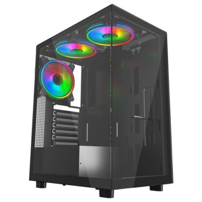 0509202466da164dd83cb Vida Vetro Black ARGB Gaming Case w/ Glass Front & Side, ATX, 3x ARGB Fans, 6-Port PWM ARGB Fan Hub & Remote Control - Black Antler