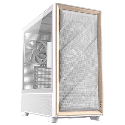 1009202466e0621d45d49 Antec FLUX Gaming Case w/ Glass Side, E-ATX, Multi Vent Design, Mesh/Wood Front, 5 PWM Fans, ARGB PWM Fan Hub, USB-C, BTF Compatible, White - Black Antler