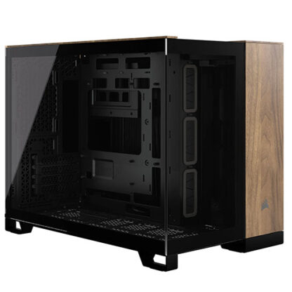 1009202466e06405b4b50 Corsair 2500X Dual Chamber Gaming Case w/ Glass Side & Front, Micro ATX, Mesh Panels, USB-C, Asus BTF Compatible, Black/Walnut Wood - Black Antler