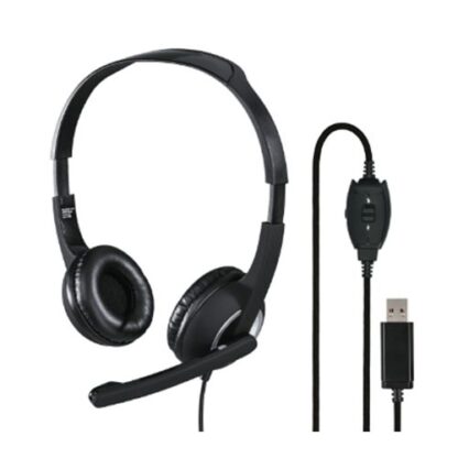 2509202466f418815c8a9 Hama (HS-USB250) Lightweight Office Headset with Boom Microphone, USB, Padded Ear Pads, In-line Controls - Black Antler