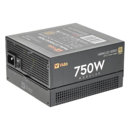 0310202466feb7e465d35 Vida 750W Heracles Black ATX 3.1 Gaming PSU, 80+ Gold, Fully Modular, 14cm Ultra-Quiet FDM Fan, Flat Black Cables, PCIe 5.1, Power Lead Not Included - Black Antler