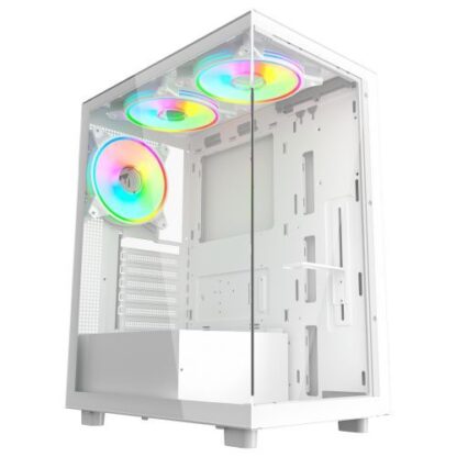 15102024670e53500ba49 Vida Vetro White ARGB Gaming Case w/ Glass Front & Side, ATX, 3x ARGB Fans, 6-Port PWM ARGB Fan Hub & Remote Control - Black Antler