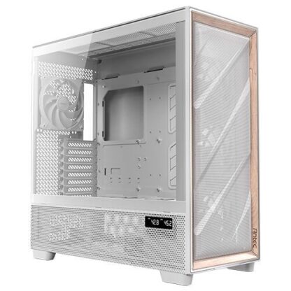 2110202467165597d0c61 Antec FLUX Pro Gaming Case w/ Glass Side, E-ATX, Multi Vent Design, Mesh/Wood Front, 6 PWM Fans & Hub, USB-C, CPU/GPU Temp Display, Monitoring Software, White - Black Antler