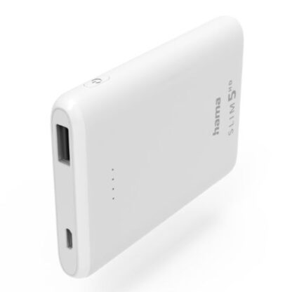 231020246718f67935089 Hama SLIM 5HD 5000mAh Fast Charge Powerbank, 1x USB-A, LED Capacity Indicator, White - Black Antler