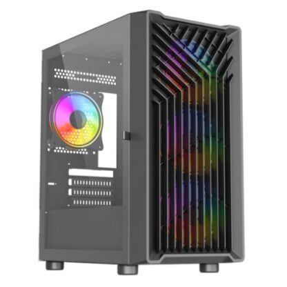 291020246720e42923656 Vida Cyclone Black ARGB Gaming Case w/ Glass Window, Micro ATX, 4x ARGB Fans, Grill/Mesh Front - Black Antler