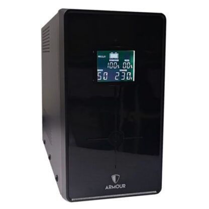 041120246728e09dd2f91 Armour 1000VA UPS, 600W, LCD Display, 3x UK Plug, 2x RJ45, 3x IEC, USB - Black Antler