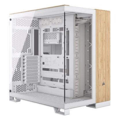 15112024673783d3c3ad3 Corsair 6500X Dual Chamber Gaming Case w/ Glass Side & Front, ATX, Mesh Panels, USB-C, Asus BTF Compatible, White/Bamboo Wood - Black Antler