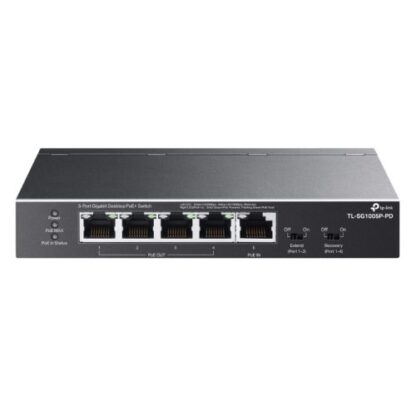 251120246744cfa3ea13a TP-LINK (TL-SG1005P-PD) 5-Port Gigabit Desktop PoE+ Switch with 1-Port PoE++ In and 4-Port PoE+Out, Long-Range PoE+ - Black Antler