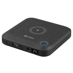Sandberg (420-57) All-in-1 24000mAh Laptop Powerbank, DC-port 85W (12 Adapters), 2x USB-C, 1x USB-A, Wireless Charger, 5 Year Warranty