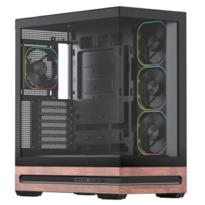 Vida Elegance Black ARGB Gaming Case w/ Glass Side & Front, ATX, Real Wood PSU Shroud, 4x ARGB PWM Fans, Fan Hub & Remote, USB-C, Asus BTF Compatible