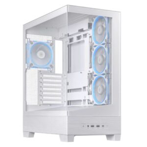 Asus A31 Plus ARGB Gaming Case w/ Front & Side Glass Windows, ATX, 4x ARGB Fans, USB-C, Angled Base, Asus BTF Compatible, White