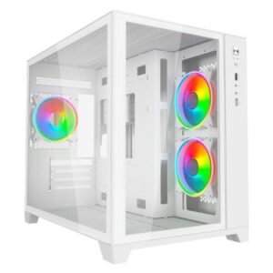 Vida Akira V2 White ARGB Gaming Case w/ Glass Front & Side, Micro ATX, 3x ARGB PWM Fans, 6-Port ARGB Fan Hub & Remote Control