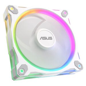 Asus Prime MR120 ARGB Reverse Blade 120mm PWM Case Fan, Sleeve Bearing, 28mm Frame, Dual-Sided Lighting, 1600 RPM, White
