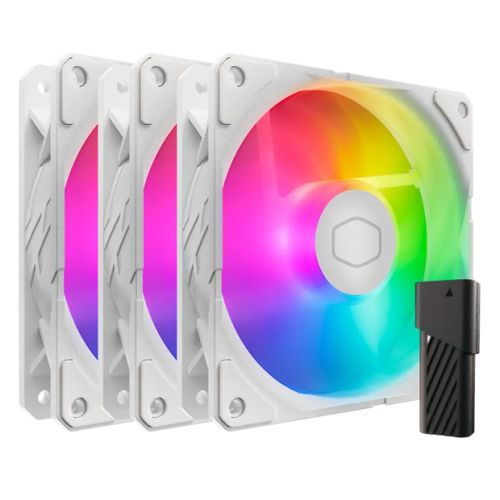 Cooler Master SickleFlow Edge 120 ARGB 120mm PWM Case Fans (3 Pack), Up to 2500 RPM, Loop Dynamic Bearing, LED Controller, White Edition
