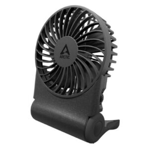 ARCTIC Summair 2Go Powerful Handheld Fan, Up to 77 Hours of Battery, Ergonomic Handle with Fold-Out Stand, Black