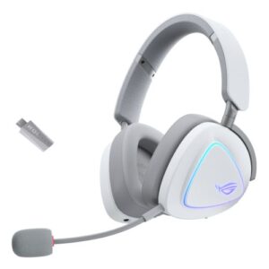 Asus ROG DELTA II Tri-Mode Wireless Gaming Headset, 2.4GHz/Btooth/3.5mm Jack, 50mm Titanium Drivers, DualFlow Audio, 110-Hour Battery, RGB, White