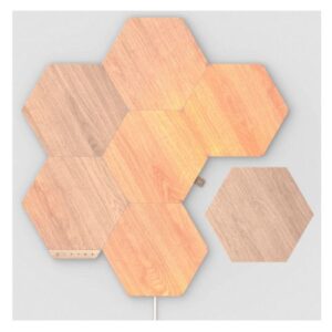 Nanoleaf Elements Hexagons Starter Kit (7-Panels), White Light, Wood Grain Finish, Create an Illuminated Display, Ultra-Thin Panels, Music Reaction, App/Voice/Manual Control