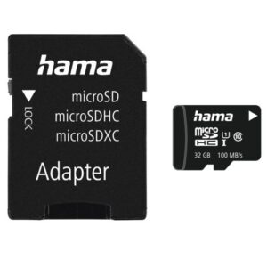 Hama 32GB MicroSDHC Card with SD Adapter, Class 10 UHS-I, V10, 100MB/s