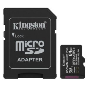 Kingston 64GB Canvas Select Plus Gen3 MicroSDXC Card with SD Adapter, UHS-I Class 10, U1, V10, A1 App Performance, 100MB/s