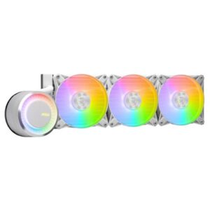 MSI MAG CORELIQUID E360 360mm Liquid CPU Cooler, 3x ARGB PWM Fans, Rotatable ARGB Blockhead, White