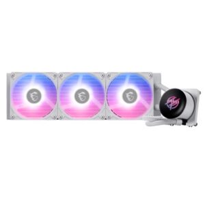 MSI MPG CORELIQUID P13 360mm Liquid CPU Cooler, 3x CycloBlade 9 ARGB Fans, Customisable 2.1" LCD, Hidden-Cable Design, White