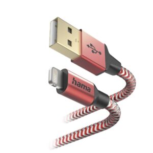 HAMA Reflective USB-A to Lightning Cable 1.5m Red