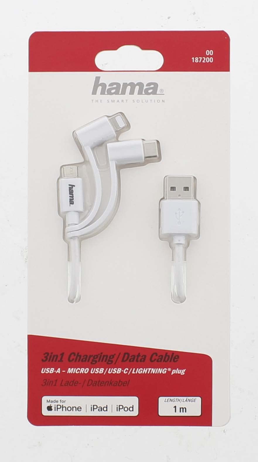 HAMA 3-in-1 Multi Charging Cable 1M White - Image 3