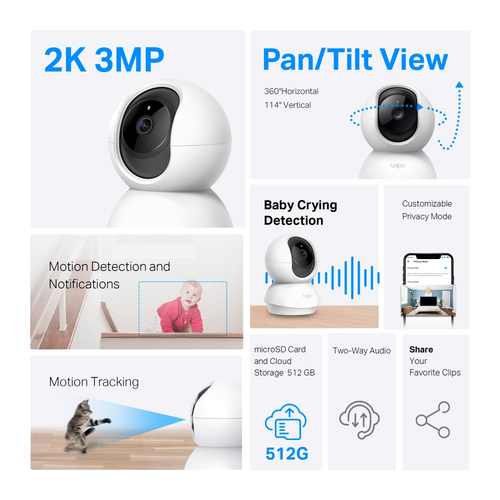 TP-Link Tapo C210 Pan/Tilt Home Security Wi-Fi Camera Twin Pack - Image 2