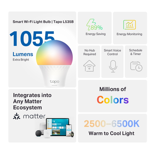 TP-Link Tapo L535B Smart WiFi Light Bulb Multicolor B22 - Image 2