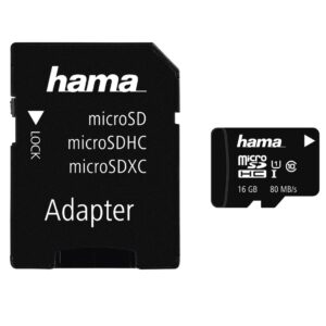 HAMA 16GB microSDHC Class 10 UHS-I Memory Card with Adapter 80MB/s