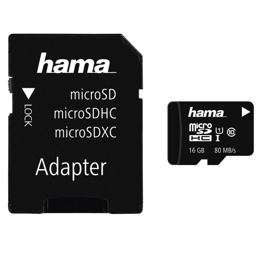 HAMA 16GB microSDHC Class 10 UHS-I Memory Card with Adapter 80MB/s